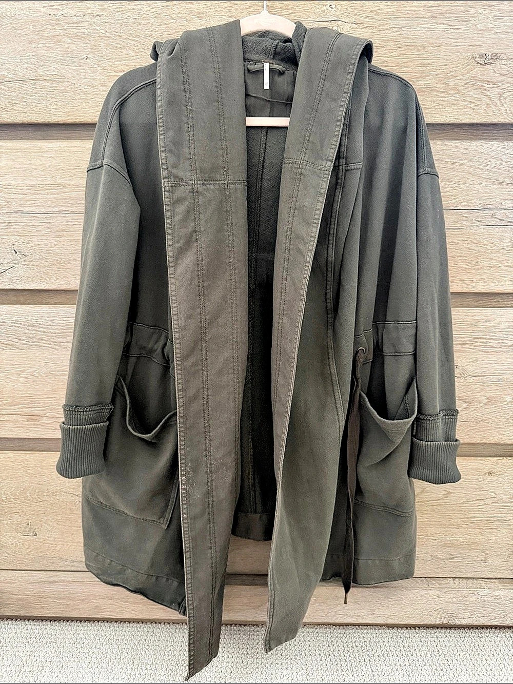Free People Cozy Hooded Utility Jacket in Army Green XS